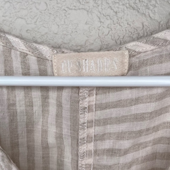 CP Shades Striped 100% Linen Asymmetrical Hem Dress Size Medium White Tan - Picture 7 of 10